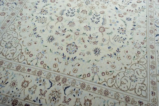 Close-up detail of 2000s Nain rug from Iran / Persia showing Wool weave