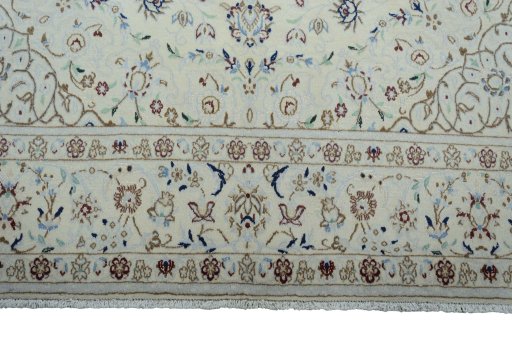 Full view of 2000s Nain rug from Iran / Persia, 305 × 200 cm in Beige tones