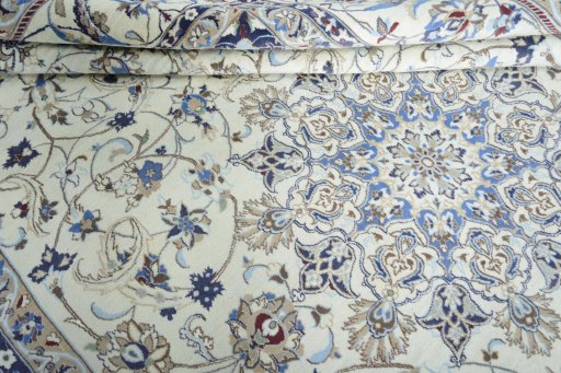 Close-up detail of 2000s Nain rug from Iran / Persia showing Wool weave