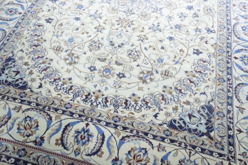 Close-up detail of 2000s Nain rug from Iran / Persia showing Wool weave