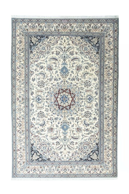 Full view of New Nain rug from Iran / Persia, 306 × 206 cm in Beige tones
