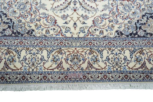 Full view of New Nain rug from Iran / Persia, 306 × 206 cm in Beige tones