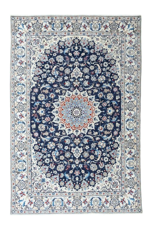 Full view of 2000s Nain rug from Iran / Persia, 296 × 195 cm in Blue tones