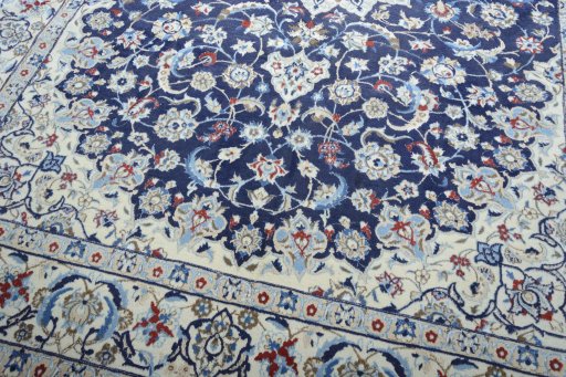 Close-up detail of 2000s Nain rug from Iran / Persia showing Wool weave