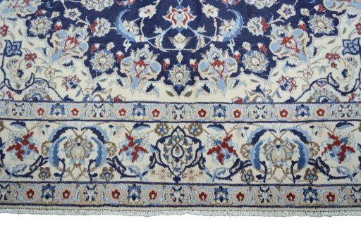 Full view of 2000s Nain rug from Iran / Persia, 296 × 195 cm in Blue tones