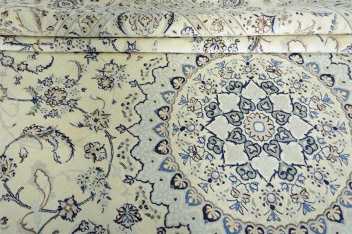 Close-up detail of New Nain rug from Iran / Persia showing Wool weave