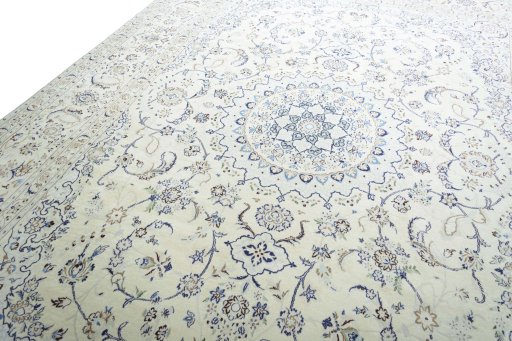 Backside of handmade New Nain rug showing knot structure and weave density