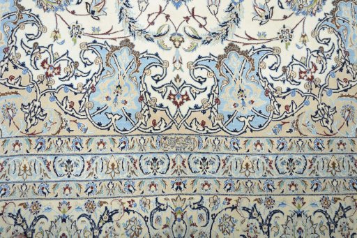 Corner detail of New Nain rug showing border pattern and Cork pile