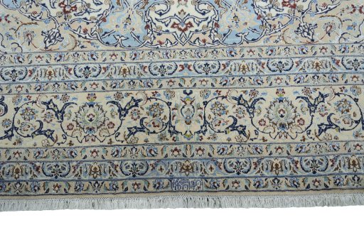 Full view of New Nain rug from Iran / Persia, 439 × 317 cm in Beige tones
