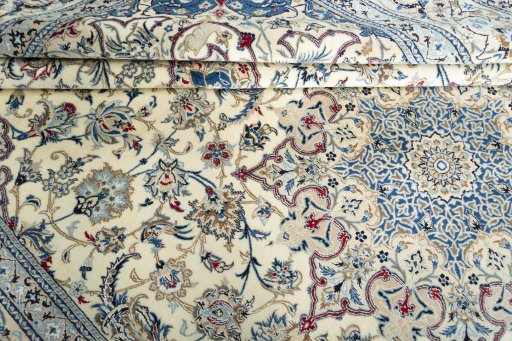 Close-up detail of New Nain rug from Iran / Persia showing Cork weave