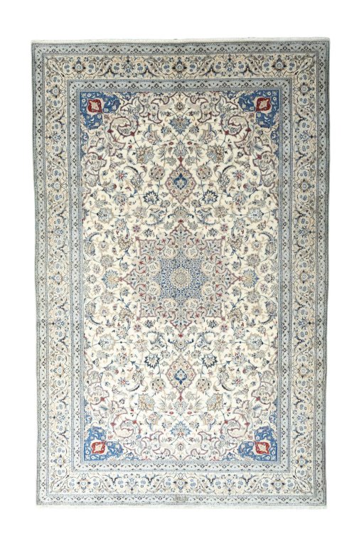 Full view of New Nain rug from Iran / Persia, 321 × 204 cm in Beige tones