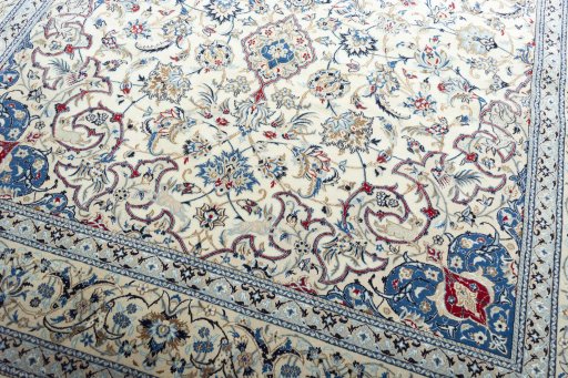 Close-up detail of New Nain rug from Iran / Persia showing Cork weave