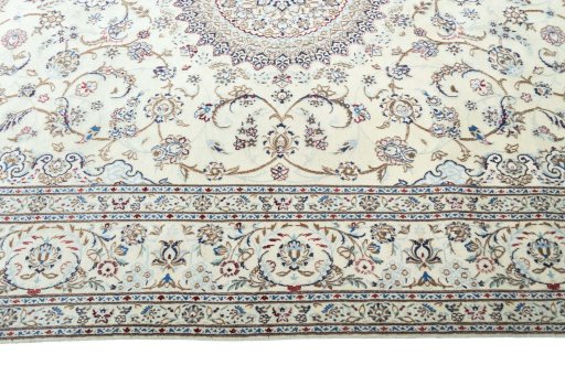 Corner detail of 2000s Nain rug showing border pattern and Cork pile