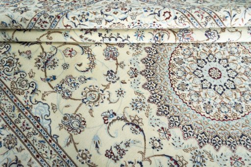 Close-up detail of 2000s Nain rug from Iran / Persia showing Cork weave