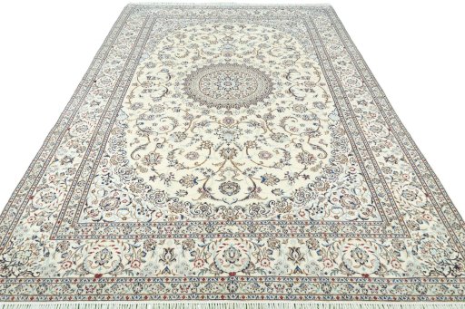 Surface texture of 2000s Nain rug with natural Cork and intricate pattern