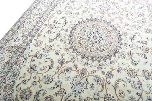 Backside of handmade 2000s Nain rug showing knot structure and weave density