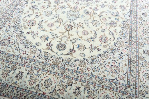Close-up detail of 2000s Nain rug from Iran / Persia showing Cork weave