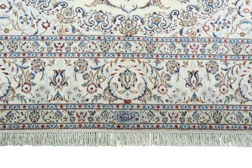 Full view of 2000s Nain rug from Iran / Persia, 307 × 196 cm in Beige tones