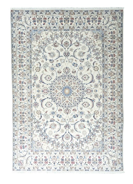 Full view of New Nain rug from Iran / Persia, 302 × 205 cm in Beige tones