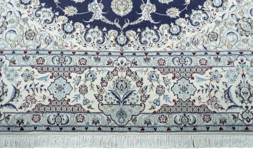 Full view of New Nain rug from Iran / Persia, 307 × 210 cm in Blue tones