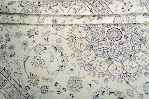 Close-up detail of New Nain rug from Iran / Persia showing Wool weave