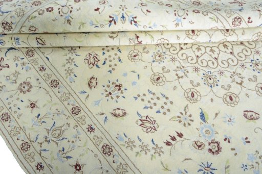 Close-up detail of New Nain rug from Iran / Persia showing Wool weave
