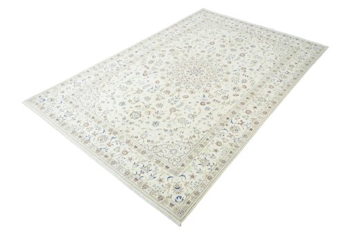Corner detail of New Nain rug showing border pattern and Wool pile