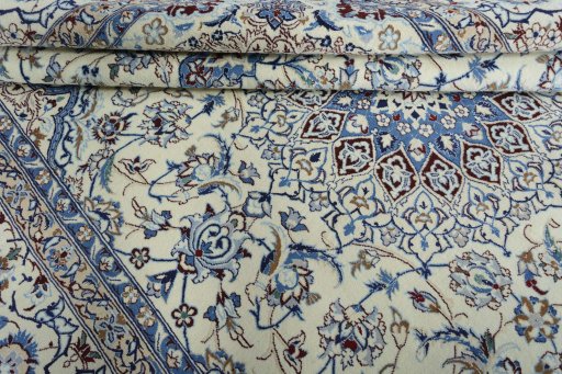 Close-up detail of New Nain rug from Iran / Persia showing Wool weave
