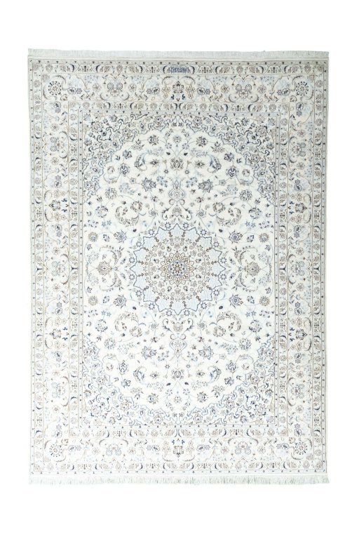 Full view of New Nain rug from Iran / Persia, 357 × 255 cm in Beige tones