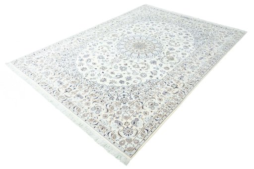 Corner detail of New Nain rug showing border pattern and Wool pile