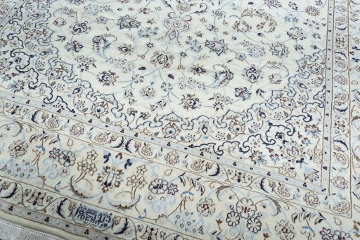 Close-up detail of New Nain rug from Iran / Persia showing Wool weave