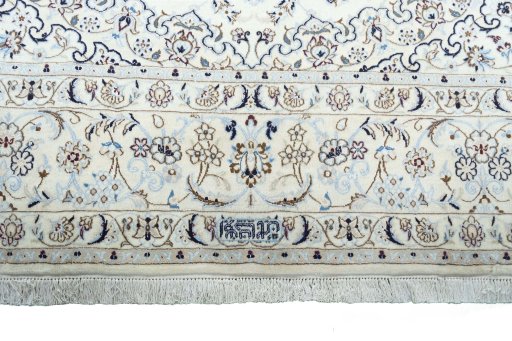 Full view of New Nain rug from Iran / Persia, 357 × 255 cm in Beige tones