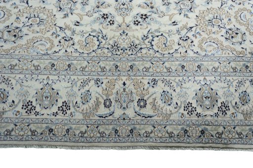Full view of New Nain rug from Iran / Persia, 346 × 241 cm in Beige tones