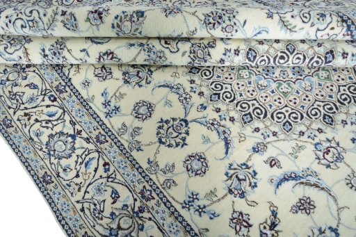 Close-up detail of New Nain rug from Iran / Persia showing Wool weave