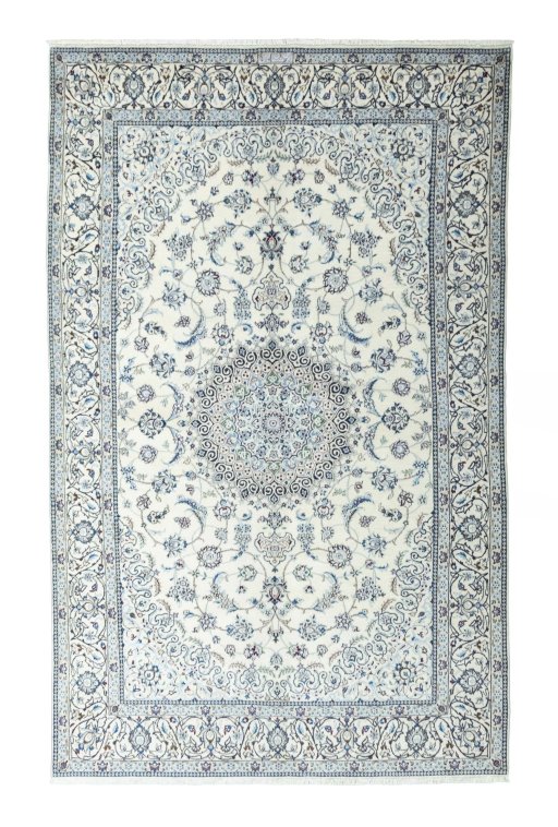Full view of New Nain rug from Iran / Persia, 311 × 191 cm in Beige tones