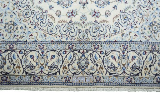 Full view of New Nain rug from Iran / Persia, 311 × 191 cm in Beige tones