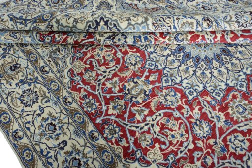 Close-up detail of 2000s Nain rug from Iran / Persia showing Wool weave