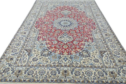 Surface texture of 2000s Nain rug with natural Wool and intricate pattern