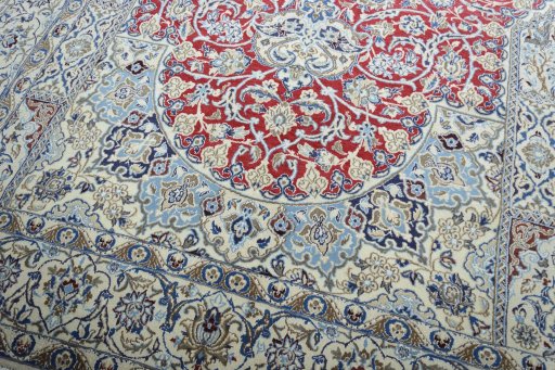Close-up detail of 2000s Nain rug from Iran / Persia showing Wool weave