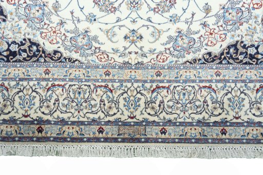 Full view of New Nain rug from Iran / Persia, 302 × 198 cm in Beige tones