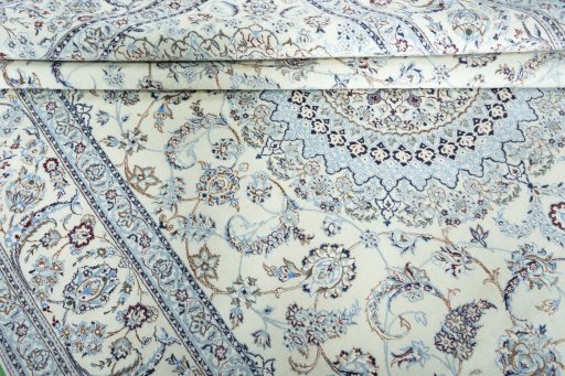 Close-up detail of New Nain rug from Iran / Persia showing Cork weave