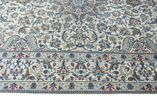Corner detail of New Nain rug showing border pattern and Wool pile