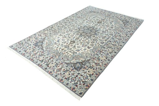 Corner detail of New Nain rug showing border pattern and Wool pile