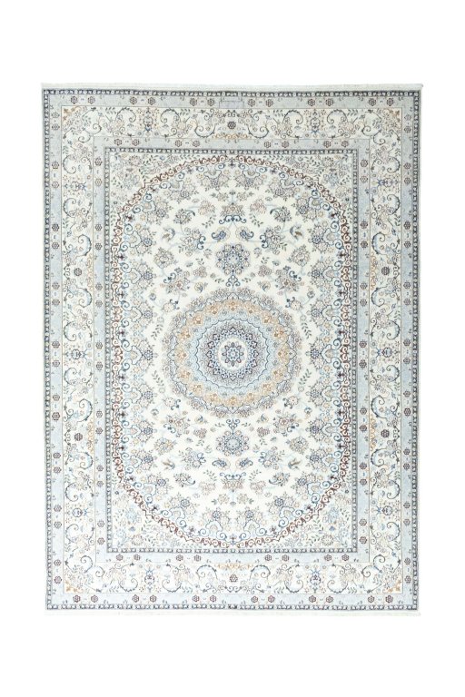 Full view of New Nain rug from Iran / Persia, 357 × 258 cm in Beige tones