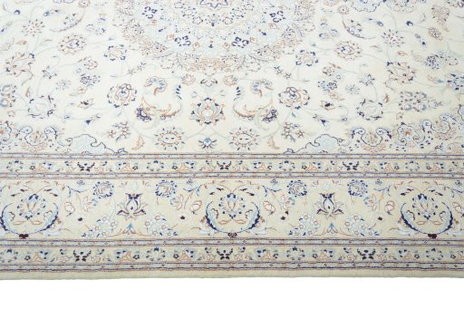 Corner detail of New Nain rug showing border pattern and Cork pile