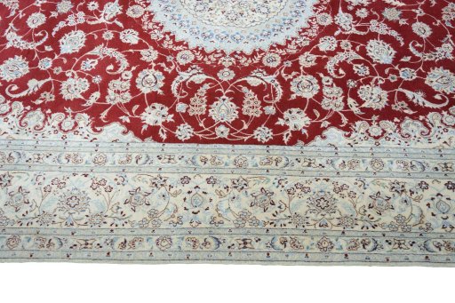 Corner detail of New Nain rug showing border pattern and Cork pile