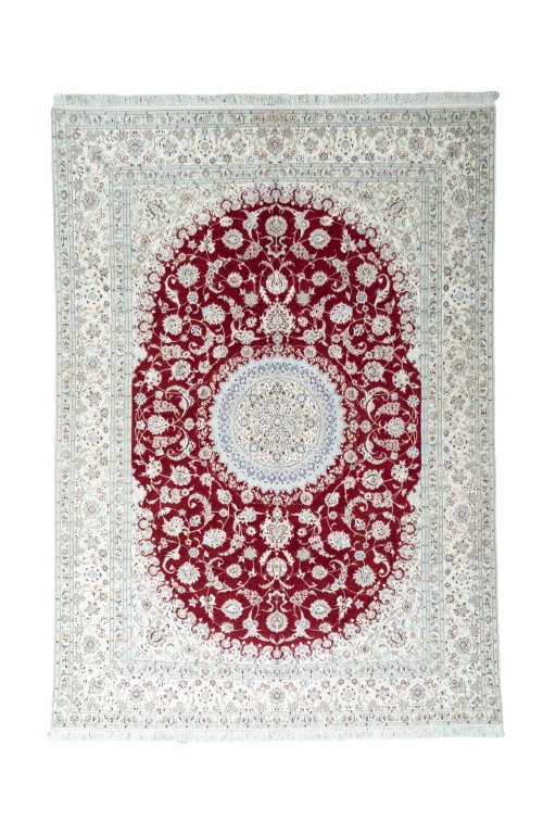 Full view of New Nain rug from Iran / Persia, 284 × 201 cm in Red tones