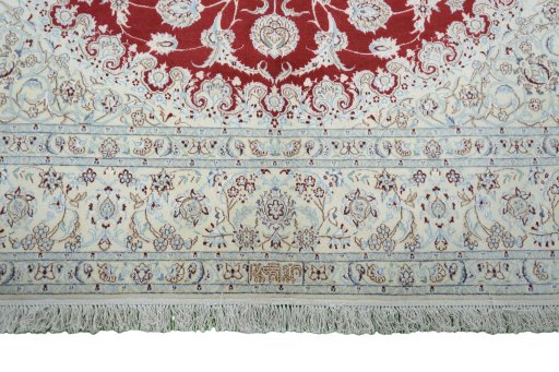 Full view of New Nain rug from Iran / Persia, 284 × 201 cm in Red tones