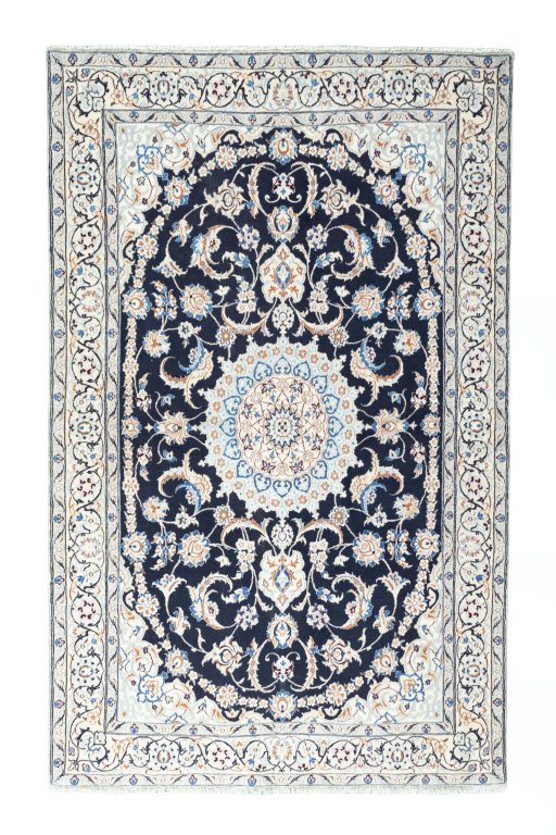 Full view of New Nain rug from Iran / Persia, 201 × 126 cm in Blue tones