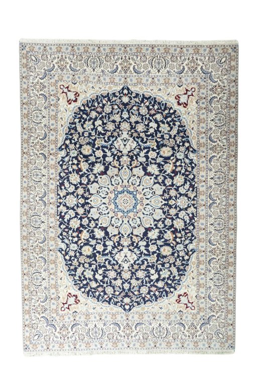 Full view of New Nain rug from Iran / Persia, 323 × 230 cm in Blue tones